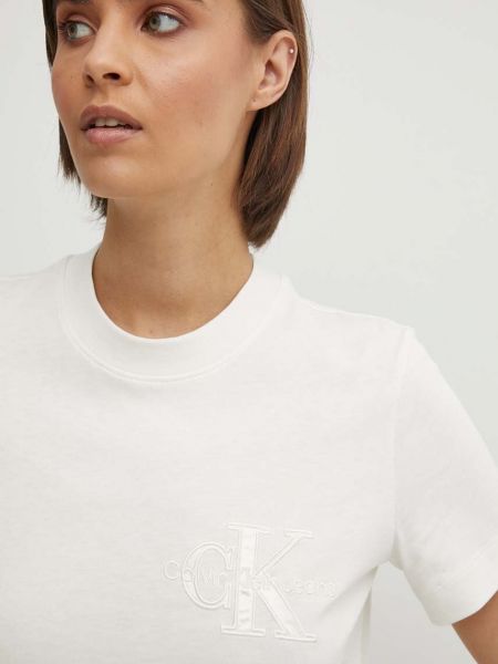 Koszulka bawełniana Calvin Klein Jeans beżowa