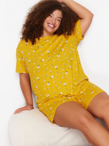 Pletené kvetinové pyžamo Trendyol žltá