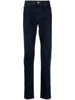 Proste jeansy z nadrukiem w panterkę Roberto Cavalli niebieskie