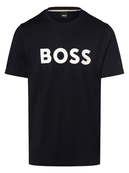 Koszulka bawełniana z nadrukiem Boss niebieska