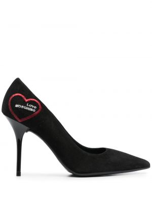 Кожени полуотворени обувки бродирани Love Moschino черно