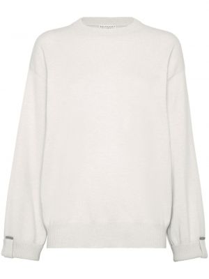 Кашмирен пуловер с кръгло деколте Brunello Cucinelli бяло