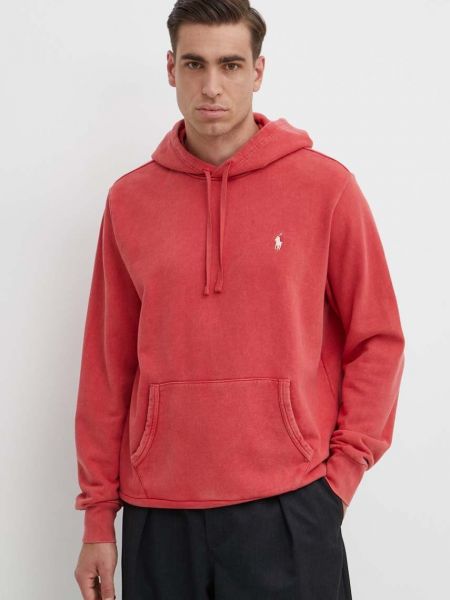 Pamučna hoodie s kapuljačom Polo Ralph Lauren crvena