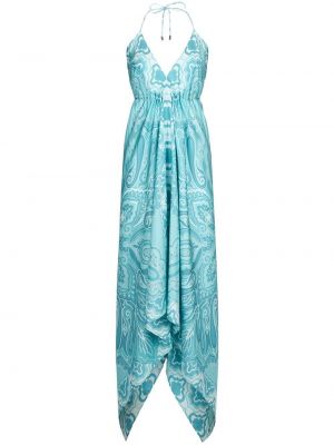 Rochie lunga cu imagine cu model paisley drapată Etro albastru