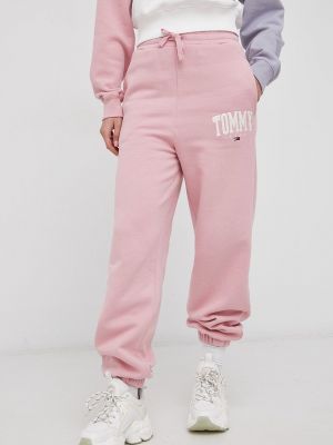 Tommy Jeans nadrág rózsaszín, női, nyomott mintás