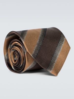 Pruhovaná hedvábná kravata Dries Van Noten hnědá