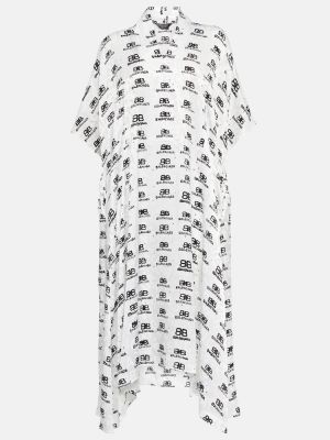 Oversized hedvábné midi šaty Balenciaga - bílá
