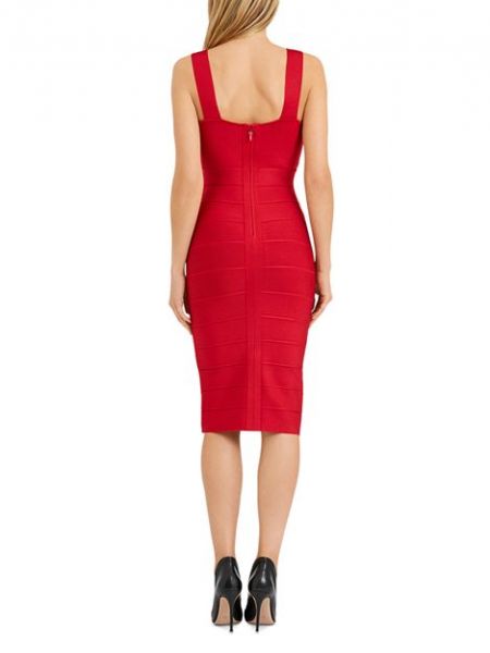 Коктейльное платье с v-образным вырезом Herve Leger красное