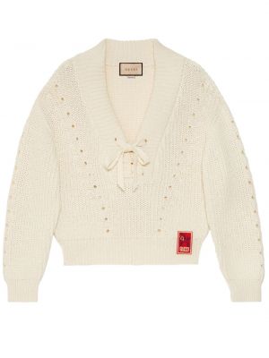 Sweter sznurowany koronkowy Gucci biały