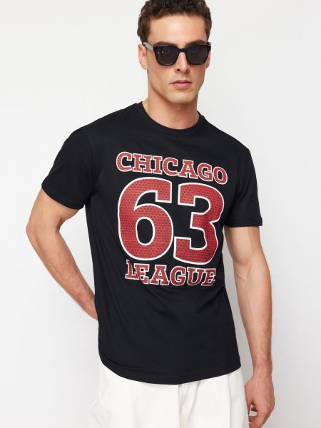Βαμβακερή μπλούζα με σχέδιο Trendyol μαύρο