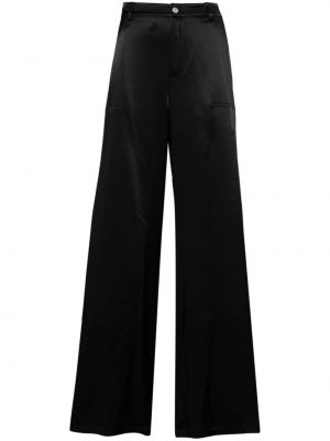Pantaloni din satin cu croială lejeră Moschino negru