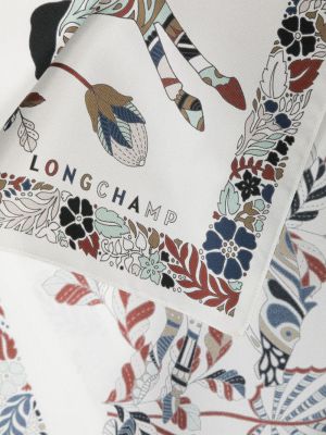 Jedwabna szal w kwiatki z nadrukiem Longchamp biała