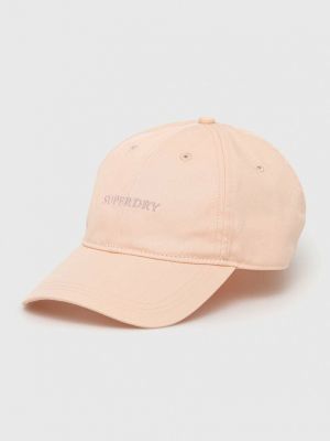 Памучна шапка с козирки с апликация Superdry розово