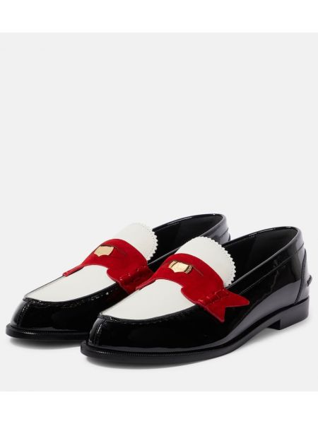 Pantofi loafer din piele de căprioară din piele de lac Christian Louboutin negru