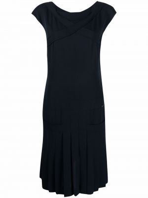 Hedvábné šaty na zip Chanel Pre-owned - modrá