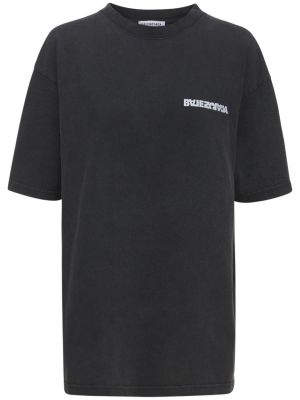 Haftowana koszulka bawełniana z dżerseju Balenciaga czarna