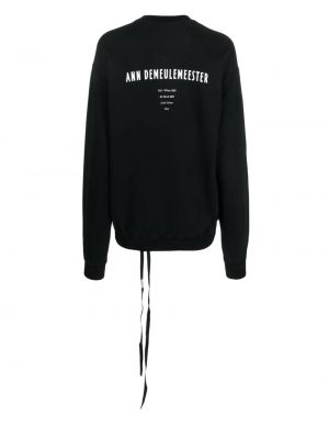 Raštuotas medvilninis džemperis su plunksnomis Ann Demeulemeester juoda