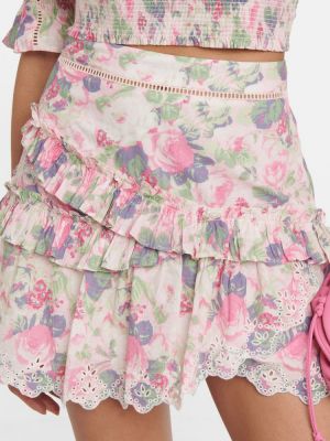 Mini spódniczka bawełniana w kwiatki Loveshackfancy różowa