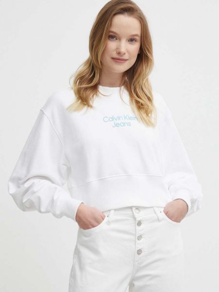 Bluza bawełniana z nadrukiem Calvin Klein Jeans biała