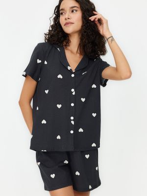 Плетена памучна риза със сърца Trendyol черно