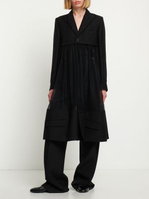 Przezroczysty płaszcz wełniany tiulowy Noir Kei Ninomiya czarny