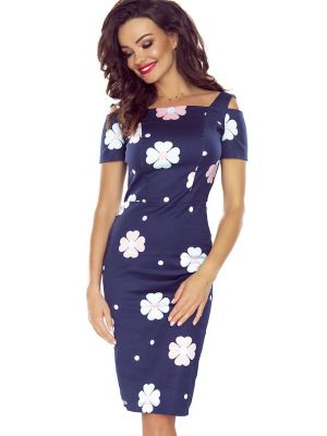 Sukienka mini w kwiatki z krótkim rękawem Numoco niebieska