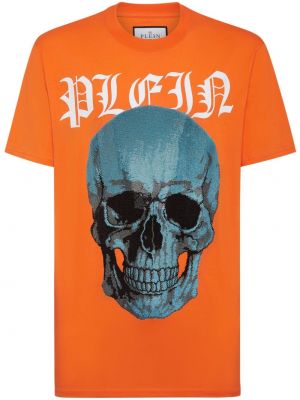 Памучна тениска с принт с кристали Philipp Plein оранжево
