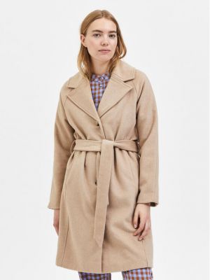 Μάλλινο παλτό Selected Femme μπεζ