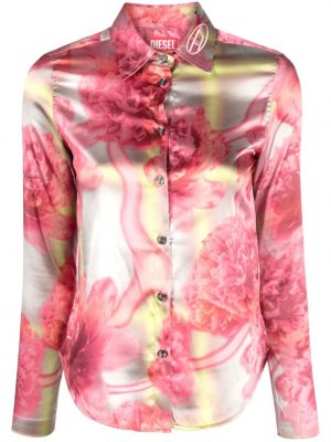 Krekls ar izšuvumiem ar ziediem ar apdruku Diesel rozā