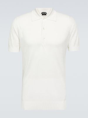 Памучна копринена поло тениска Tom Ford бяло