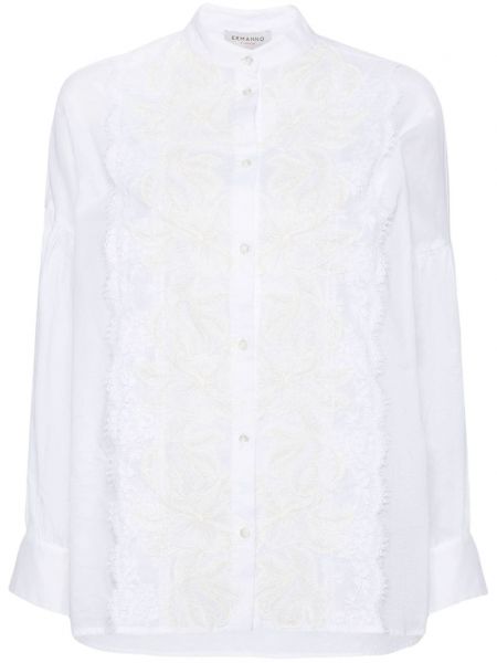 Bombažna srajca s cvetličnim vzorcem s čipko Ermanno Firenze bela