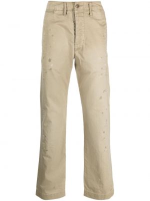 Βαμβακερό παντελόνι με ίσιο πόδι με μοτίβο ψαροκόκαλο Ralph Lauren Rrl χακί