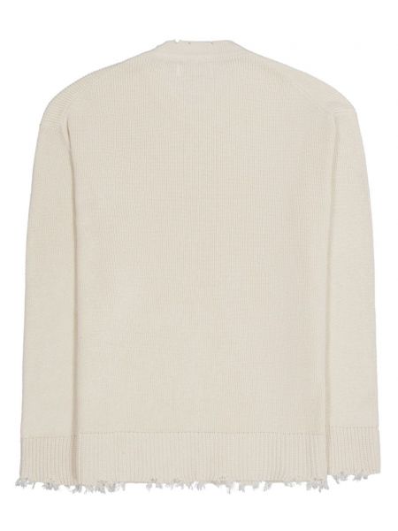 Długi sweter z przetarciami bawełniany Laneus biały