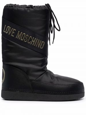 Blonder snøring høye flate støvler Love Moschino svart