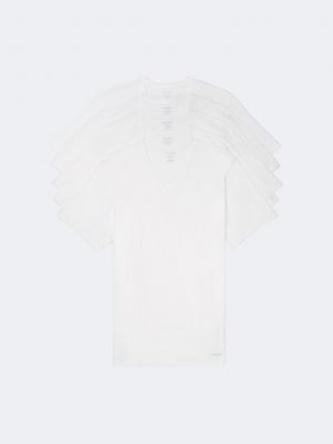 Набор из 5 хлопковых приталенных футболок с v-образным вырезом Calvin Klein белый