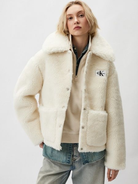 Джинсовая куртка с мехом Calvin Klein Jeans Белая