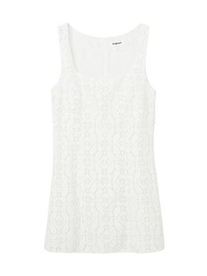 Φόρεμα με δαντέλα Desigual λευκό