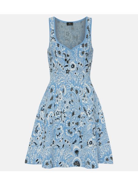 Жаккард платье мини с узором пейсли Etro Синее
