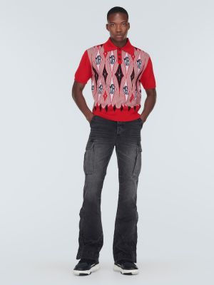 Tricou polo de lână cu model argyle din jacard Amiri roșu