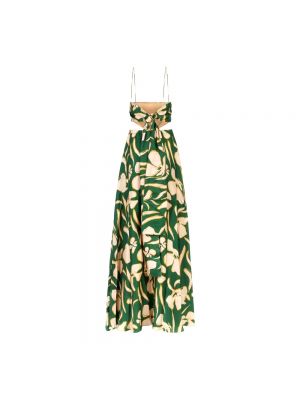 Vestido largo de seda de flores Raquel Diniz verde