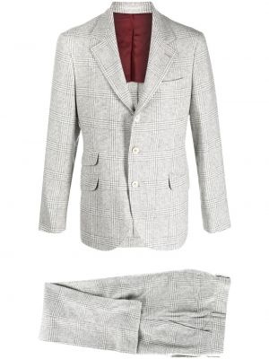 Kostkovaný oblek Brunello Cucinelli šedý