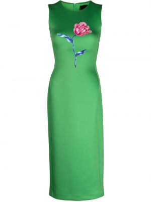Миди рокля без ръкави на цветя с принт Cynthia Rowley зелено