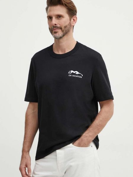 Koszulka bawełniana z nadrukiem Sisley czarna
