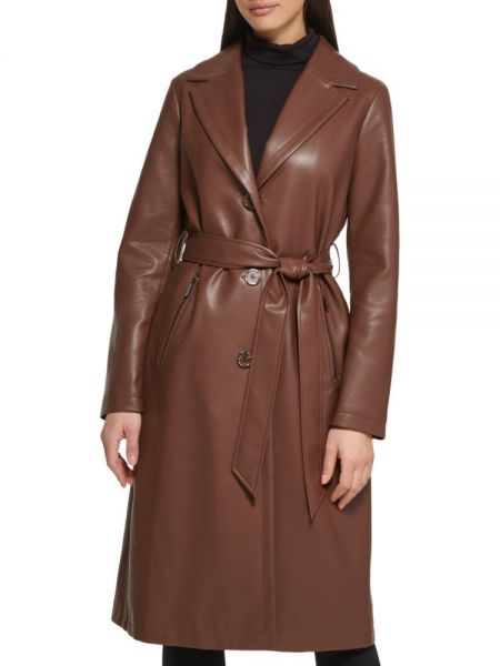 Кожаный пальто с поясом из искусственной кожи Kenneth Cole