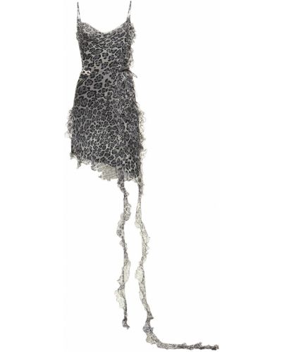 Jedwabna sukienka mini z nadrukiem w panterkę Mach & Mach szara