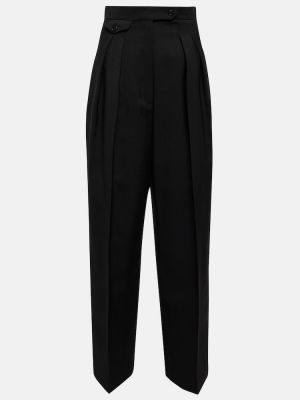 Moherowe proste spodnie wełniane The Row czarne