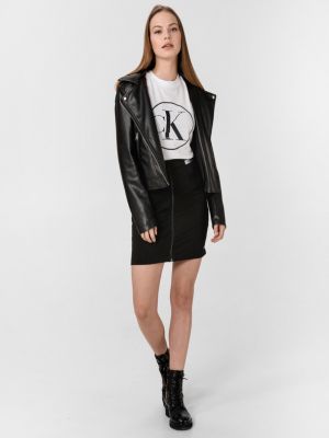 Fustă din denim de culoare solidă Calvin Klein Jeans negru