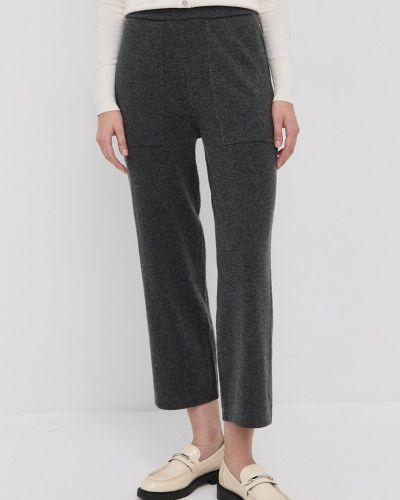 Pennyblack Pantaloni din lână femei, culoarea gri, lat, high waist
