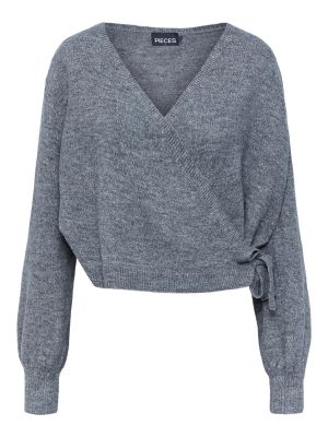 Меланжов пуловер Pieces Curve сиво
