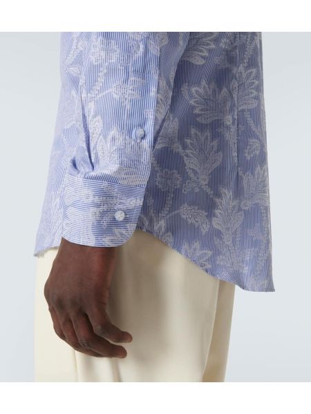 Camisa de algodón de flores con estampado de cachemira Etro azul